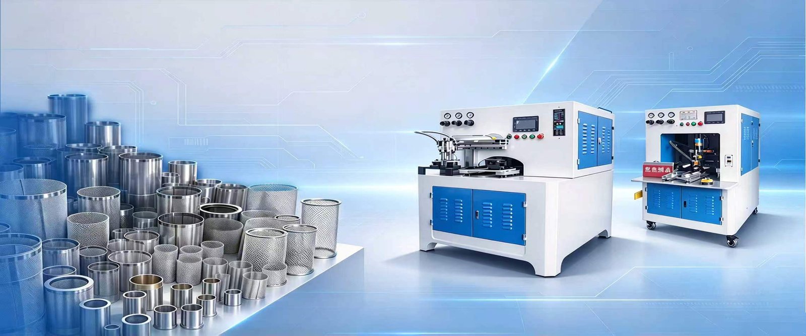 Filter welding equipment and cylindrical metal filter samples
